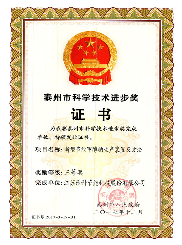 2017年科學(xué)技術(shù)獎三等獎（泰州）